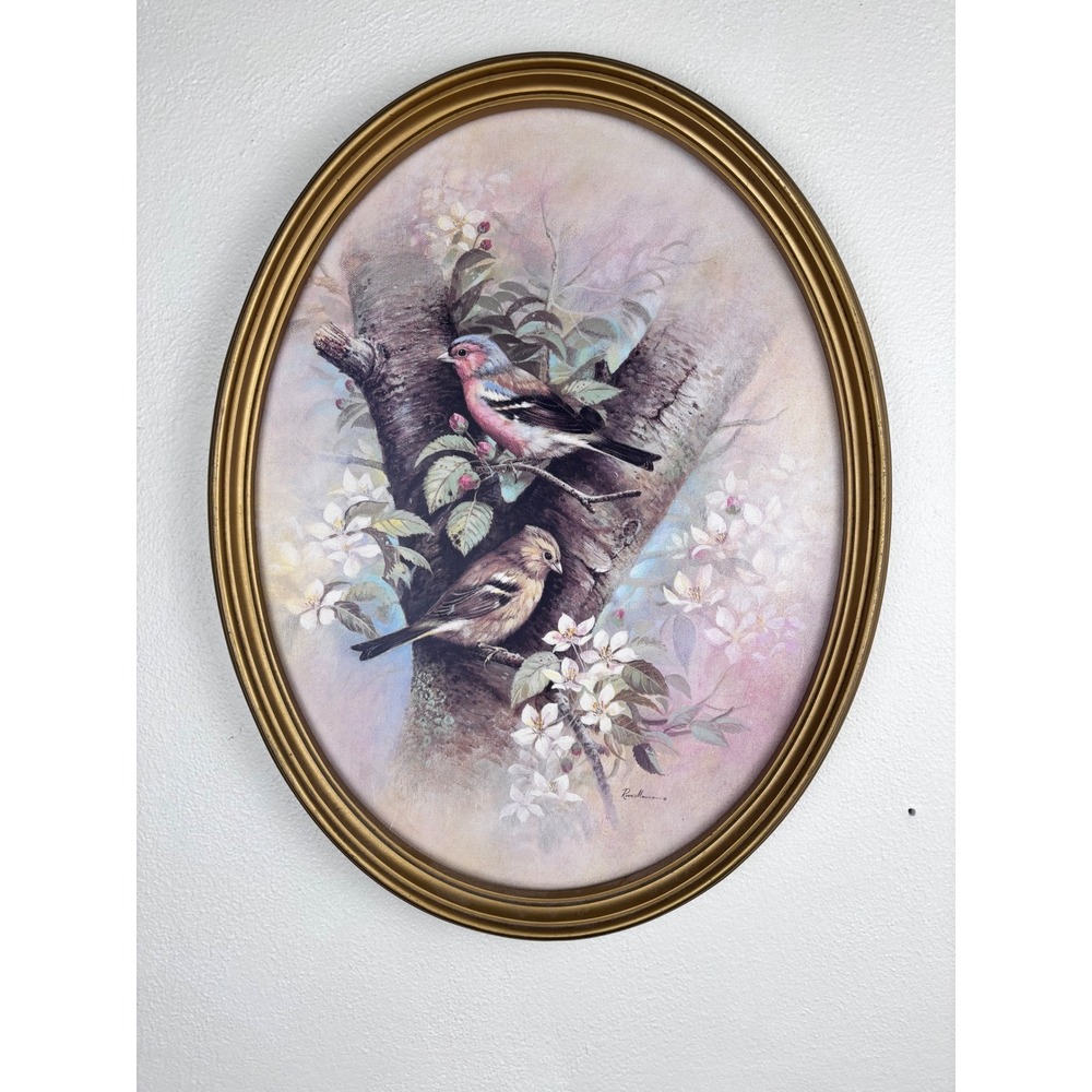 Ruane Manning Signed Oval Framed Bird Print Gold Frame Nature Wall Art 21x17